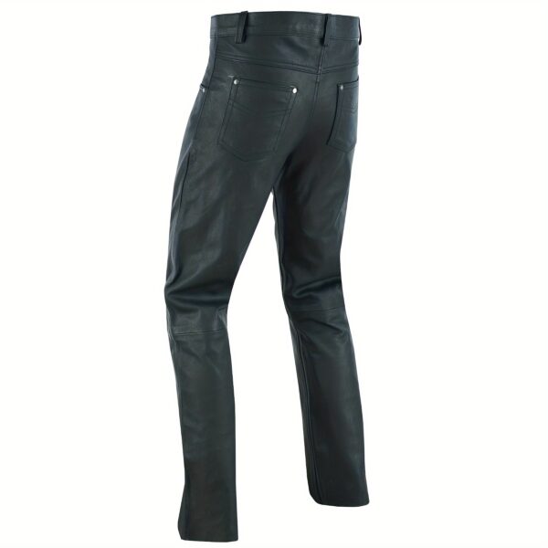 Mens Motorcycle Black Leather Pants Jeans Style Motorcycle Riding Pants For Biker With 5 Pockets - Image 5