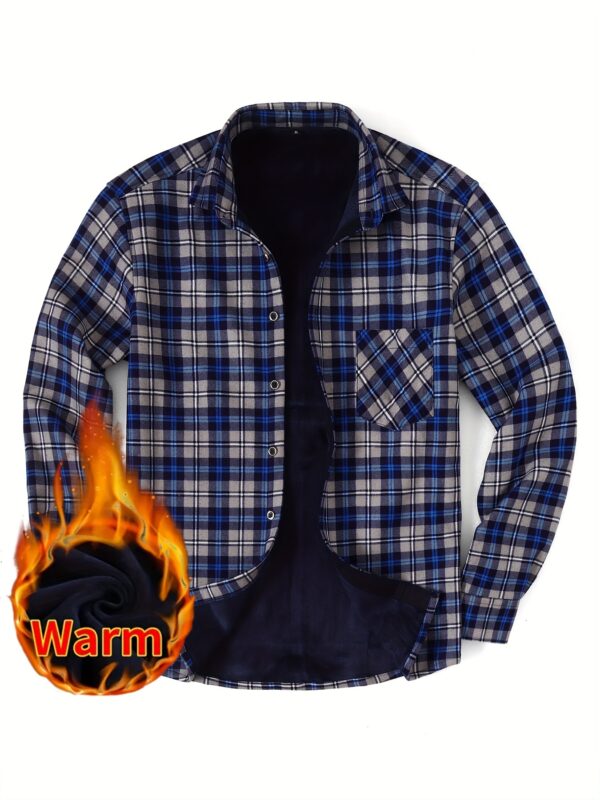 Men's Stylish Plaid Fleece-Lined Shirt - Warm, Thick Long Sleeve for Fall/Winter Business Casual - Image 6