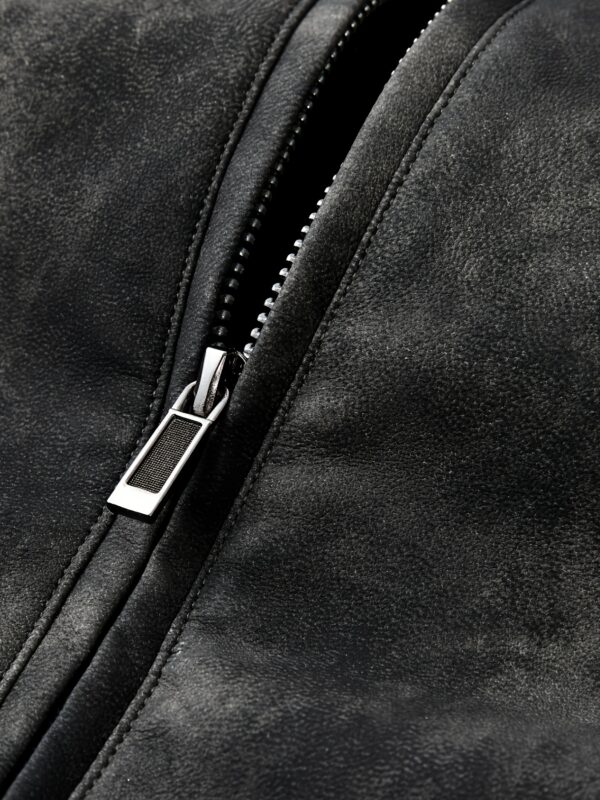 Men's Vintage-Inspired PU Leather Jacket - Black Distressed Design with Zippered Pockets, Casual Long Sleeve Outerwear for Spring and Fall - Image 10