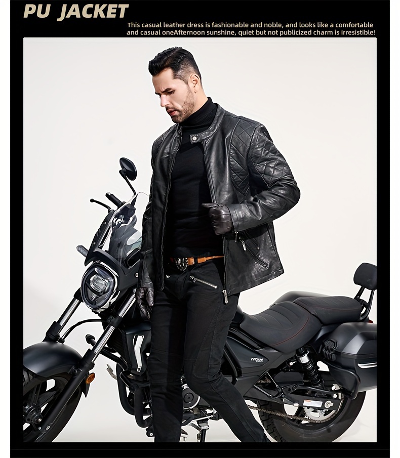 Windproof Shield] Men's Retro PU Leather Motorcycle Jacket - Windproof, Warm Fleece Lined, Adjustable Cuffs, Multiple Zippers & Pockets, Stand Collar, Black, Vintage Style for Fall/Winter Riding & Casual Wear, Motorcycle Protective Gear