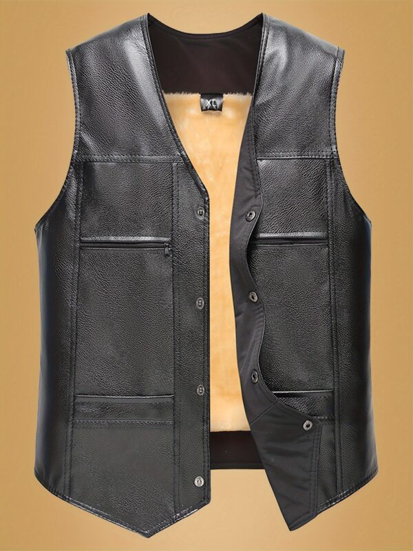 Men's Vest - Warm Fleece-Lined Winter Jacket with Zipper Pockets, Casual Sleeveless Outerwear for Fall/Winter - Image 2