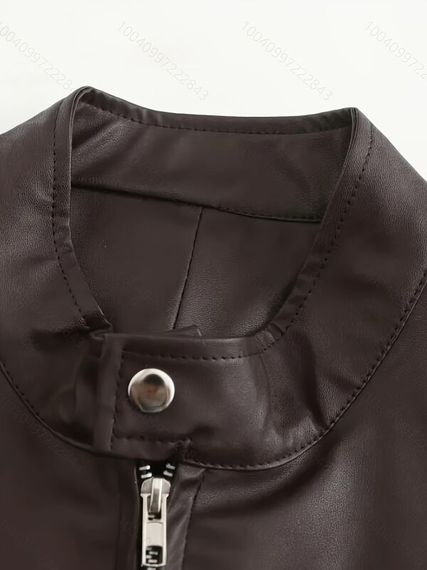[Winter Motorcycle Jacket] Autumn/Winter Men's Large Full Zipper Standing Neck Motorcycle Bomb Jacket Business Bicycle Coat - Image 7