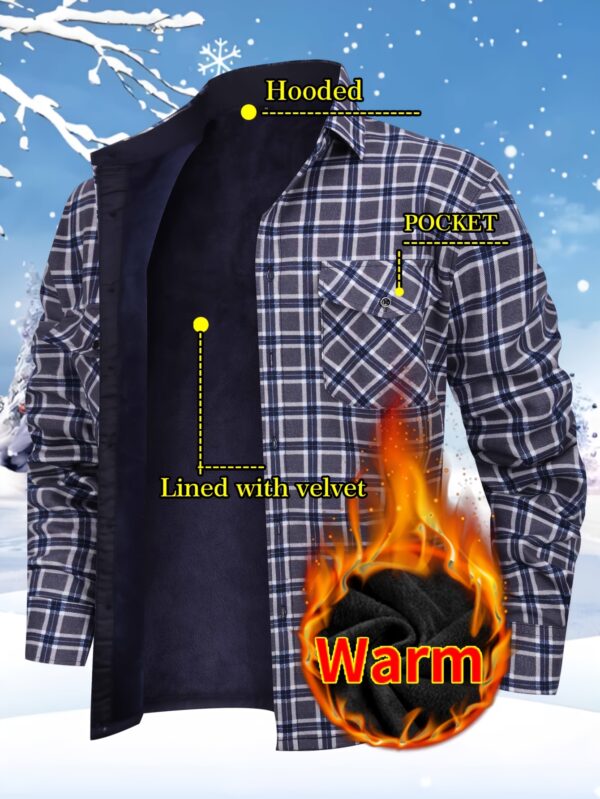 Men's Cozy Plaid Flannel Shirt - Thick, Warm Long Sleeve with Dual Pockets for Fall & Winter | Perfect Christmas Gift - Image 3