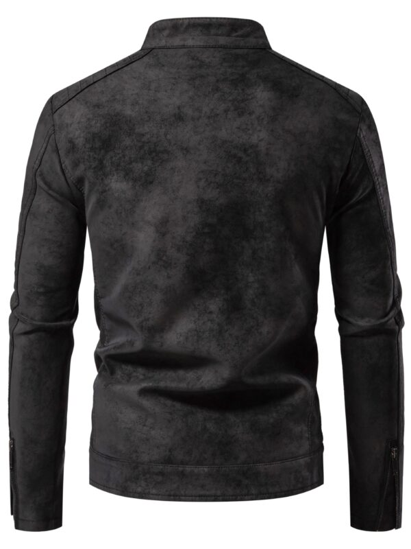 Men's Imitation Suede PU Leather Street Style Stylish Retro Bomber Jacket - Image 7