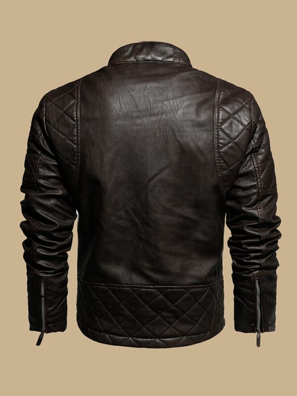 Windproof Shield] Men's Retro PU Leather Motorcycle Jacket - Windproof, Warm Fleece Lined, Adjustable Cuffs, Multiple Zippers & Pockets, Stand Collar, Black, Vintage Style for Fall/Winter Riding & Casual Wear, Motorcycle Protective Gear - Image 5