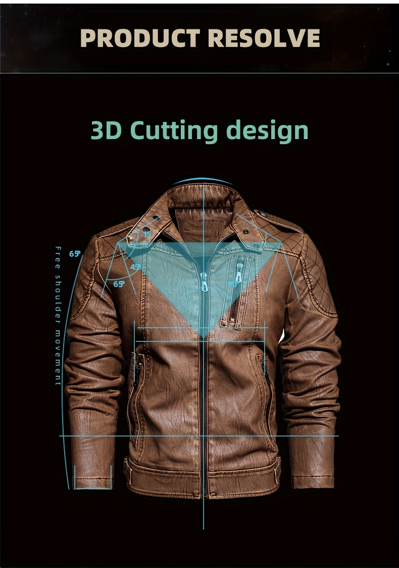 Men's Solid Color Stylish PU Leather Jacket, Chest Pocket Design Street Style Retro Classic Warm Motor Jacket As Gift