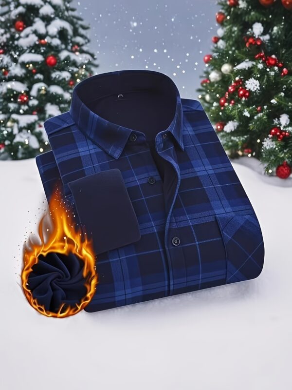 2025 New Arrival - Men'S Plaid Flannel Shirt with Fleece Lining, Casual Long-Sleeve Winter Shirt, Button-Up with Pockets, Perfect for Outdoor Activities and Holiday Gifts, Holiday Gift Shirt | Plaid Pattern Shirt | Polyester Lining, Winter Clothing, Thick - Image 2