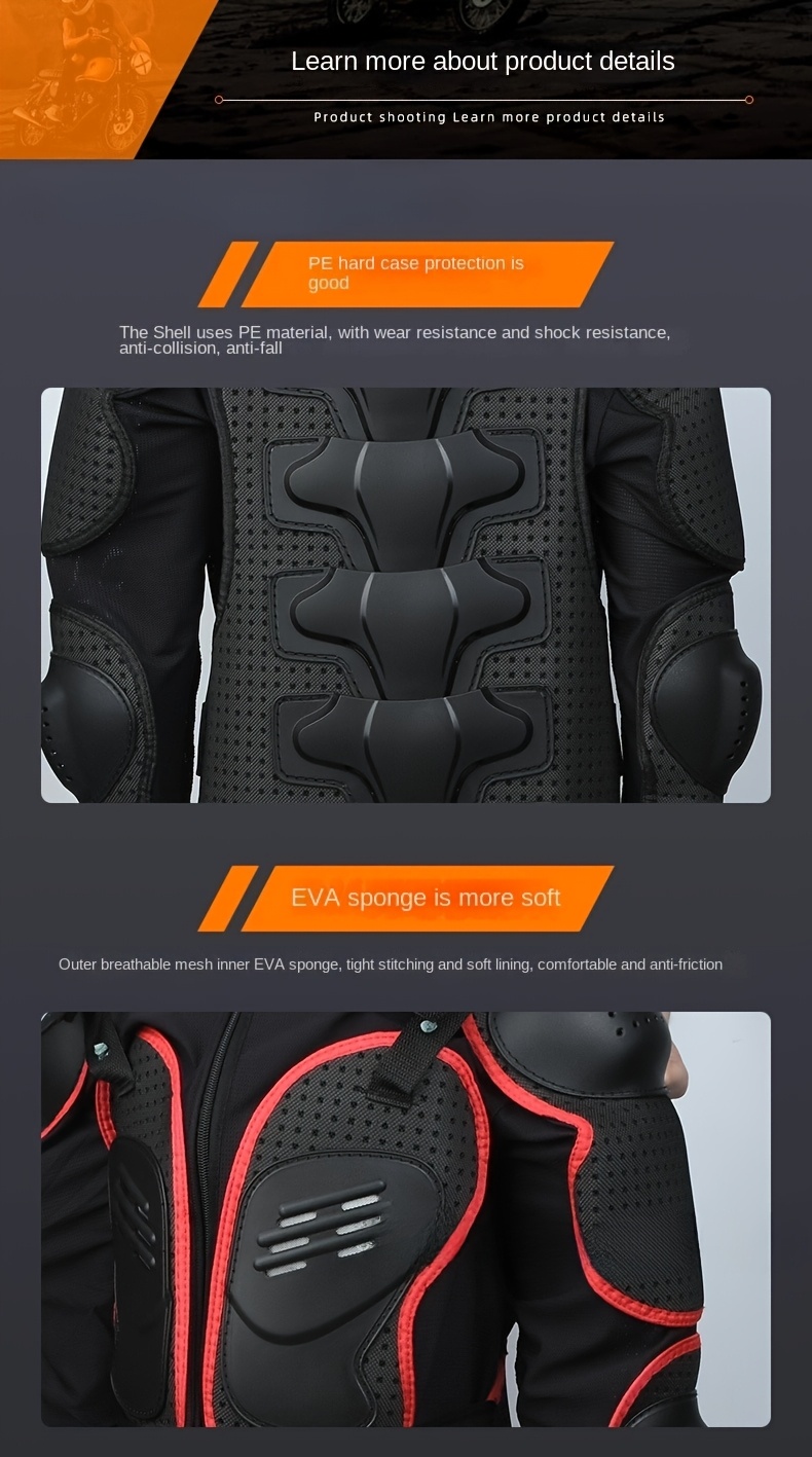 [Breathable Body Armor] Adjustable & Breathable Plus Size Motorcycle Body Armor - XL/2XL/3XL, Durable PP Material with Reflective Safety Strips, Hand-Washable, Secure Zip Closure for Riders, Motorcycle Accessories