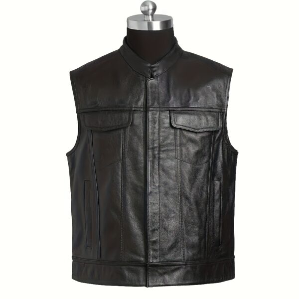 Casual Button-Up Vests Made of Faux Leather for Both Men And Women, Featuring a Lapel And a Short Design Suitable for Any Season. This Motorcycle Jacket Allows for The Addition of Personalized Embroidered Patches, Making It a Great Gift for Holidays Or Anniversaries. - Image 5