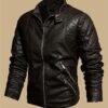 Windproof Shield] Men's Retro PU Leather Motorcycle Jacket - Windproof, Warm Fleece Lined, Adjustable Cuffs, Multiple Zippers & Pockets, Stand Collar, Black, Vintage Style for Fall/Winter Riding & Casual Wear, Motorcycle Protective Gear