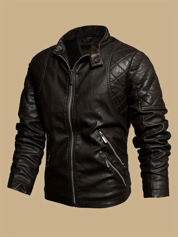 Windproof Shield] Men's Retro PU Leather Motorcycle Jacket - Windproof, Warm Fleece Lined, Adjustable Cuffs, Multiple Zippers & Pockets, Stand Collar, Black, Vintage Style for Fall/Winter Riding & Casual Wear, Motorcycle Protective Gear