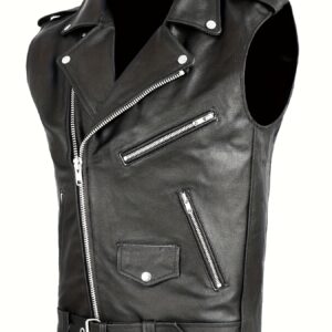 Slim-fit PU Leather Men's Sleeveless Vest Jacket with Zipper Pockets for Outdoor Activities, Street Style Lapel Zip Up