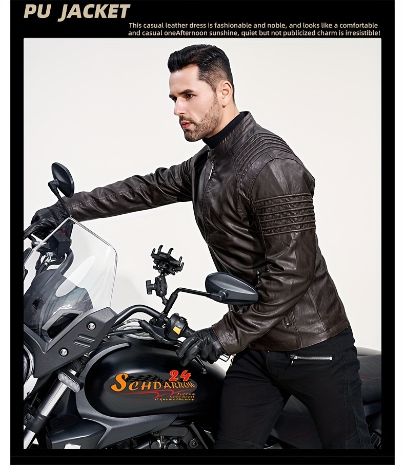 Men's Solid Color Retro PU Leather Jacket, Multi-pocket Street Stylish Classic Bomber Jacket