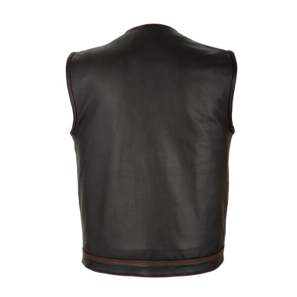 Men'S Premium Cowhide Leather Vest No Collar Motorcycle Club Vest With Red/USA FLAG Liner For Men - Image 8