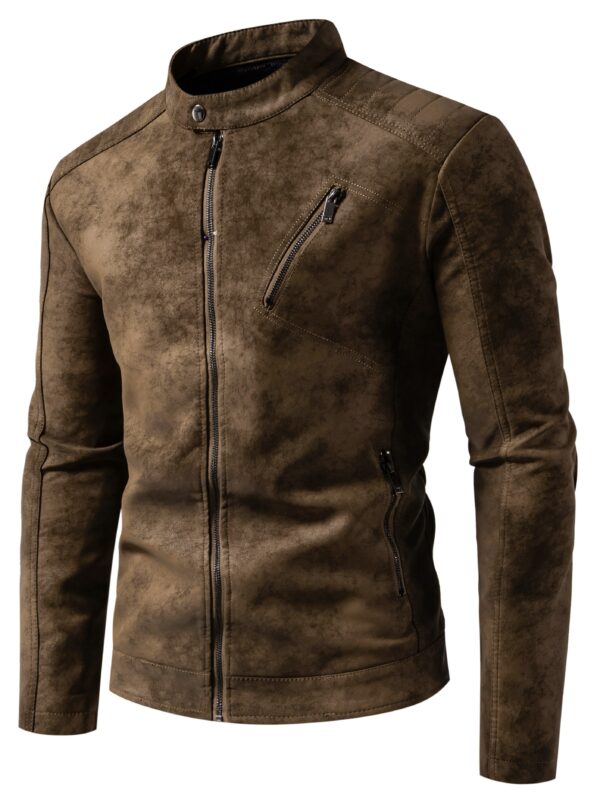 Men's Imitation Suede PU Leather Street Style Stylish Retro Bomber Jacket - Image 9