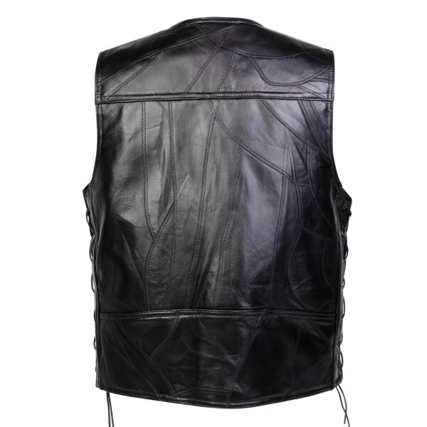 Men's 1pc Faux Leather V-Neck Sleeveless Vest - Motorcycle Riding Clubwear with Hidden Pockets, Snap Buttons & Adjustable Laces, 100% Faux Leather Motocross Jacket - Image 3
