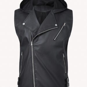 Spring summer motorcycle sleeveless leather vest coat men's fashion casual vest wearing pu hooded vest men
