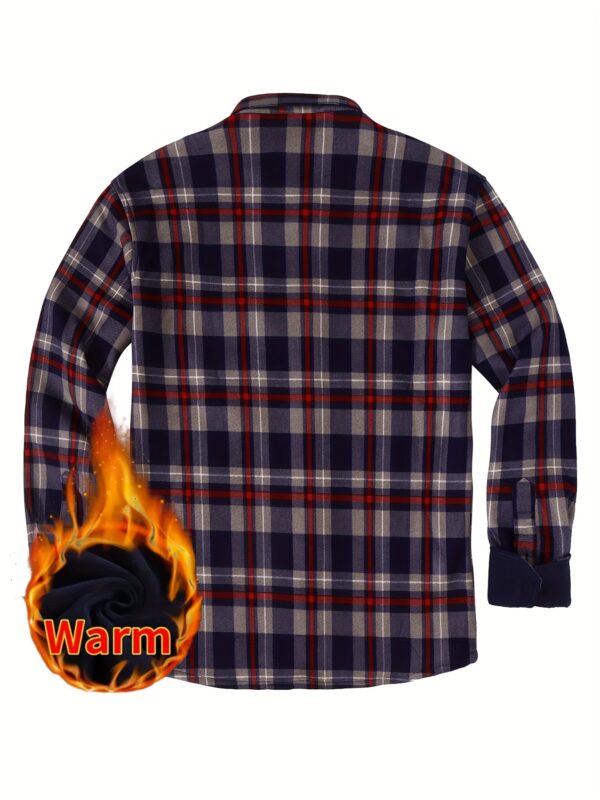 Men's Stylish Plaid Fleece-Lined Shirt - Warm, Thick Long Sleeve for Fall/Winter Business Casual - Image 10