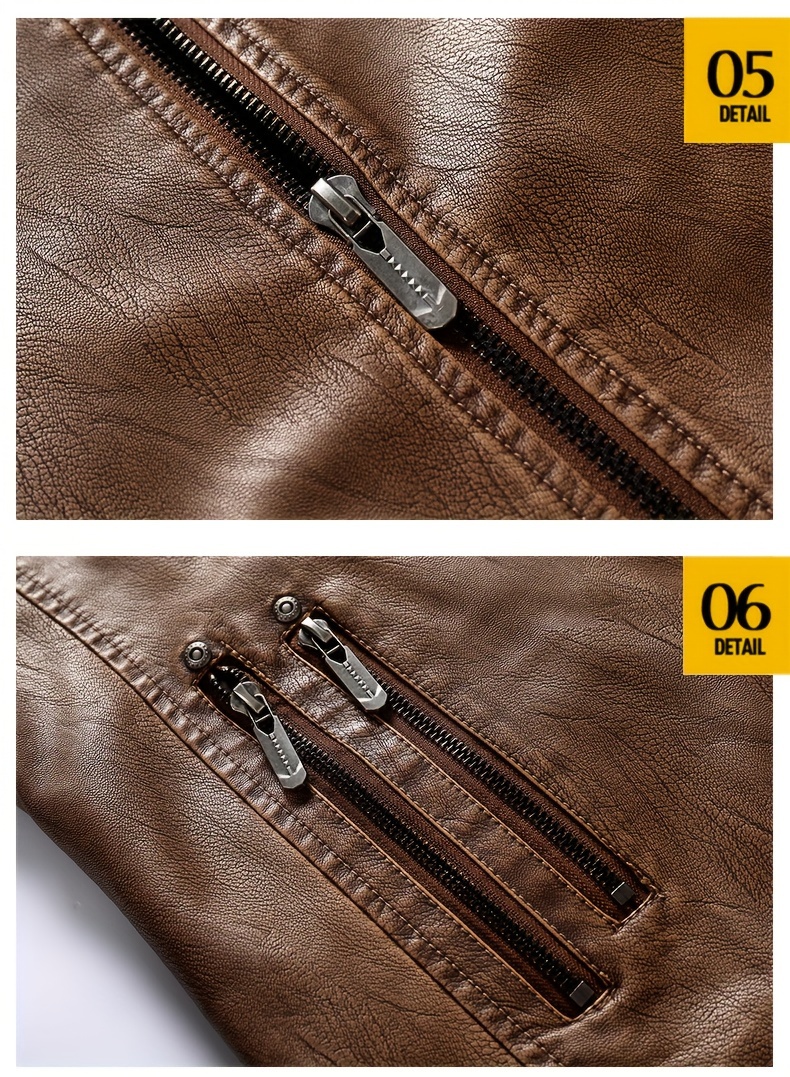 Men's Solid Color Retro PU Leather Jacket, Multi-pocket Street Stylish Classic Bomber Jacket