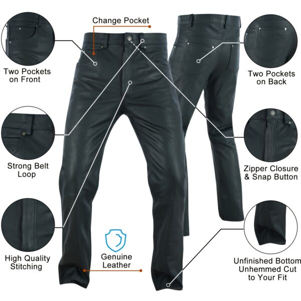 Mens Motorcycle Black Leather Pants Jeans Style Motorcycle Riding Pants For Biker With 5 Pockets - Image 3