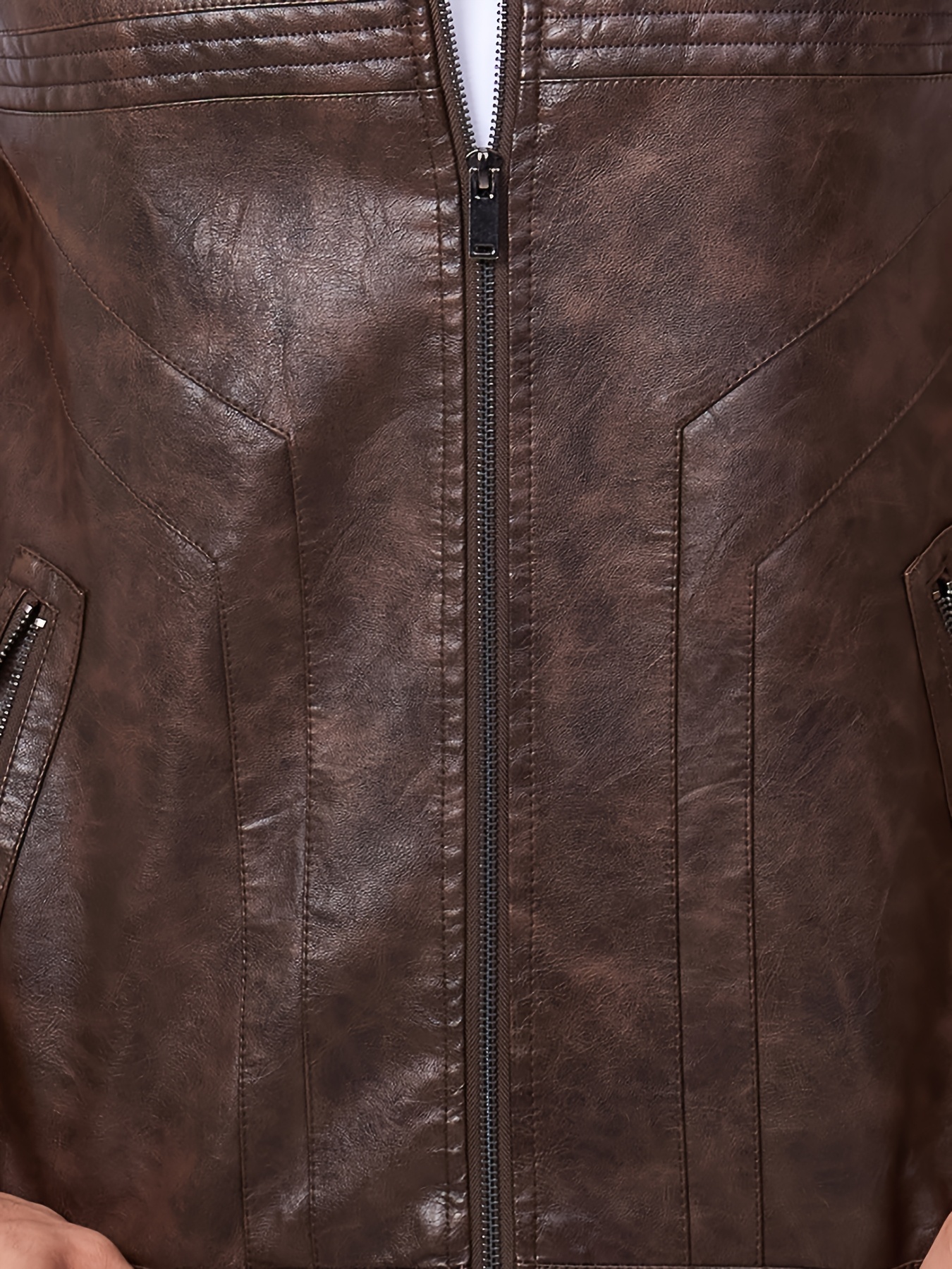 Men's PU Leather Motorcycle Vest - Slim Fit Sleeveless Jacket with Zippered Pockets, Stand Collar & Reinforced Straps, PU Leather & Polyester Blend for Biking, Casual, Daily Wear (Black)