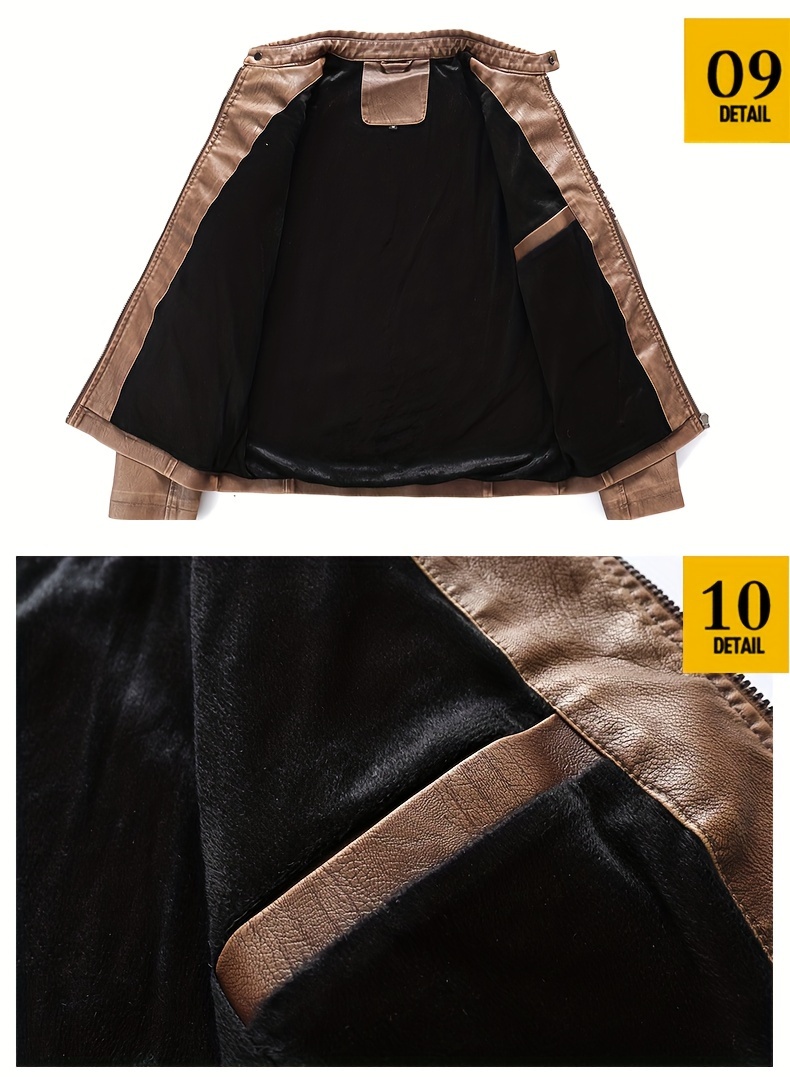 Men's Solid Color Retro PU Leather Jacket, Multi-pocket Street Stylish Classic Bomber Jacket
