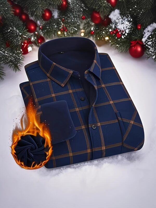 2025 New Arrival - Men'S Plaid Flannel Shirt with Fleece Lining, Casual Long-Sleeve Winter Shirt, Button-Up with Pockets, Perfect for Outdoor Activities and Holiday Gifts, Holiday Gift Shirt | Plaid Pattern Shirt | Polyester Lining, Winter Clothing, Thick - Image 4