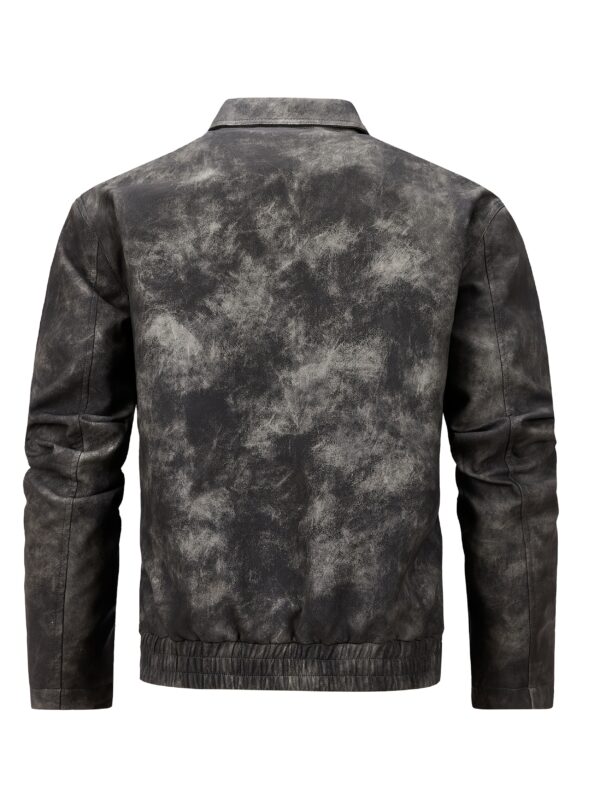 Men's Vintage-Inspired PU Leather Jacket - Black Distressed Design with Zippered Pockets, Casual Long Sleeve Outerwear for Spring and Fall - Image 2