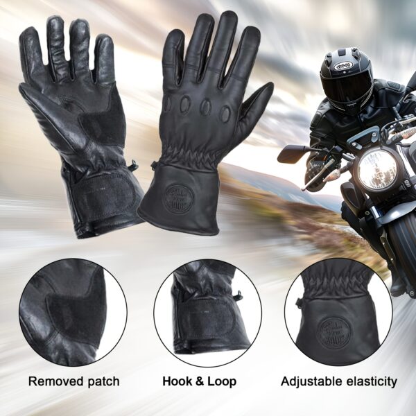 [Black Leather Motorcycle Gloves] Premium Black 1 Pair Men's Genuine Cowhide Leather Motorcycle Gloves - Warm, Comfortable Full Finger Design - Secure Wrist Closure for Road Racing, Cycling, Climbing & Power Sports - Image 7