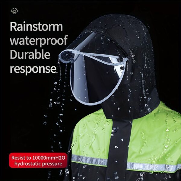 Men's Motorcycle Rain Gear Set, High-Visibility Fluorescent Green Jacket & Pants for Riding - Image 2
