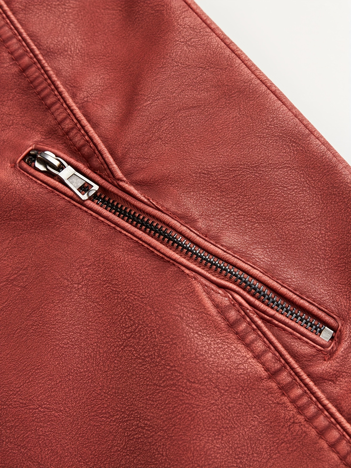 Men's Retro Red Biker Jacket - Stand Collar, Multi-Zip Pockets, Soft Shell Streetwear for Spring & Fall