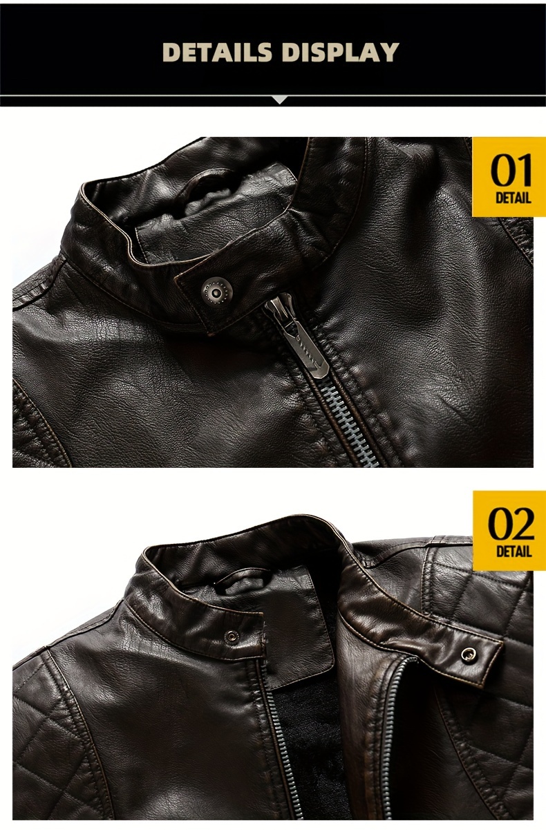 Windproof Shield] Men's Retro PU Leather Motorcycle Jacket - Windproof, Warm Fleece Lined, Adjustable Cuffs, Multiple Zippers & Pockets, Stand Collar, Black, Vintage Style for Fall/Winter Riding & Casual Wear, Motorcycle Protective Gear