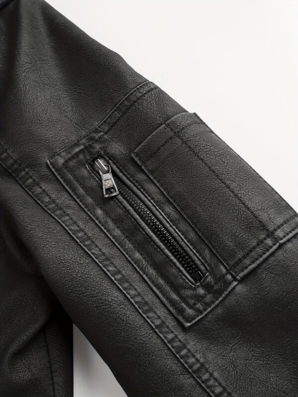 Men's Retro Red Biker Jacket - Stand Collar, Multi-Zip Pockets, Soft Shell Streetwear for Spring & Fall - Image 9
