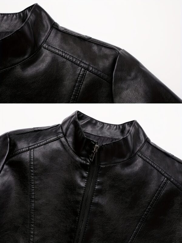 Men'S Vintage Zip-Up Bomber Jacket - Stand Collar, Long Sleeve, Polyester, Casual & Formal Wear, Autumn & Spring Outerwear, Casual Jacket|Vintage Jacket|Zippered Jacket - Image 4