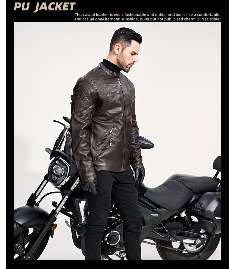 Windproof Shield] Men's Retro PU Leather Motorcycle Jacket - Windproof, Warm Fleece Lined, Adjustable Cuffs, Multiple Zippers & Pockets, Stand Collar, Black, Vintage Style for Fall/Winter Riding & Casual Wear, Motorcycle Protective Gear