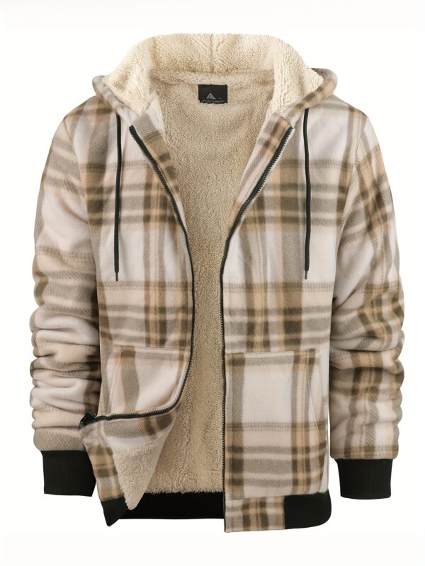 [Cozy Fleece Jacket] Cozy & Warm Men's Heavyweight Fleece Hooded Jacket - Full Zip Plaid Flannel Shirt with Sherpa Lining, Pockets, and Adjustable Drawstrings for Fall/Winter - Image 9