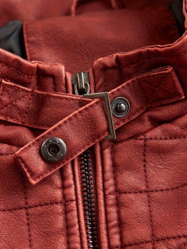 Men's Retro Red Biker Jacket - Stand Collar, Multi-Zip Pockets, Soft Shell Streetwear for Spring & Fall - Image 8