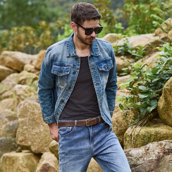 Men's Full Grain Leather Casual Every Day Jeans Belts, Handmade Men Leather Belt with Gift Box - Image 4