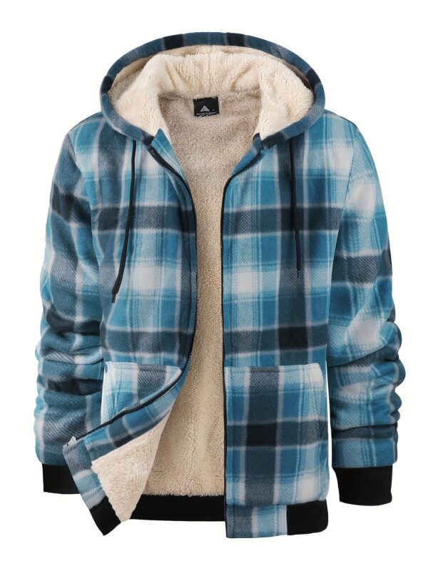 [Cozy Fleece Jacket] Cozy & Warm Men's Heavyweight Fleece Hooded Jacket - Full Zip Plaid Flannel Shirt with Sherpa Lining, Pockets, and Adjustable Drawstrings for Fall/Winter