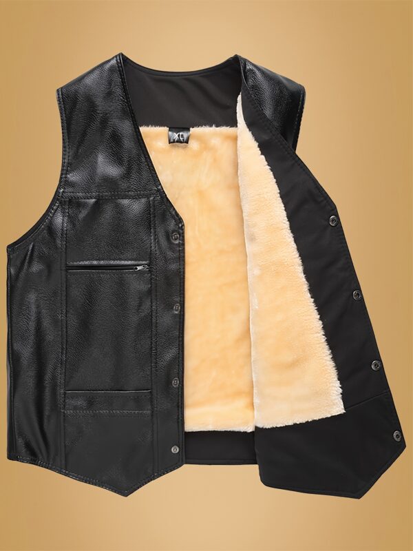 Men's Vest - Warm Fleece-Lined Winter Jacket with Zipper Pockets, Casual Sleeveless Outerwear for Fall/Winter - Image 5