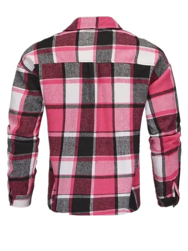 Men's Stylish Plaid Flannel Shirt - Long Sleeve, Button-Up Collar with Chest Pockets, Dark Green & Blue-Gray Checkered Pattern, Casual Outdoor Fall/Winter Wear, Casual Outdoor Shirt | Sporty Style Shirt | Polyester Flannel - Image 10