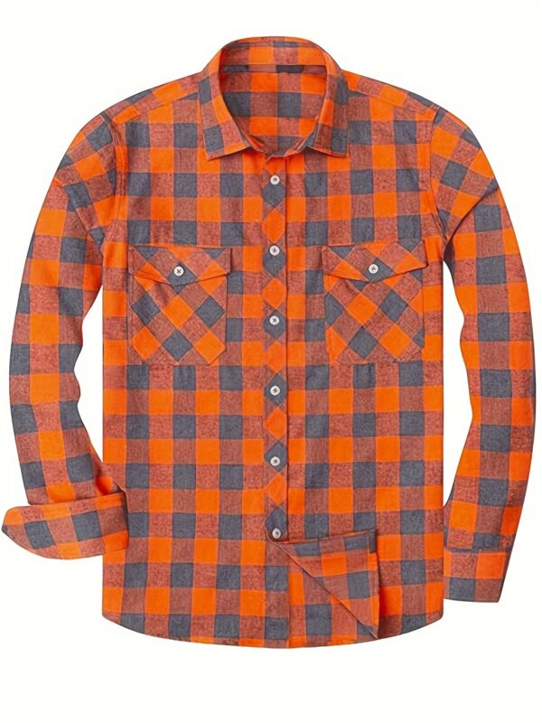 Blue and Black Check Pattern Men's Casual Sporty Plaid Flannel Shirt - Long Sleeve, Button-Up with Chest Pocket, Non-Stretch Fabric - Image 7