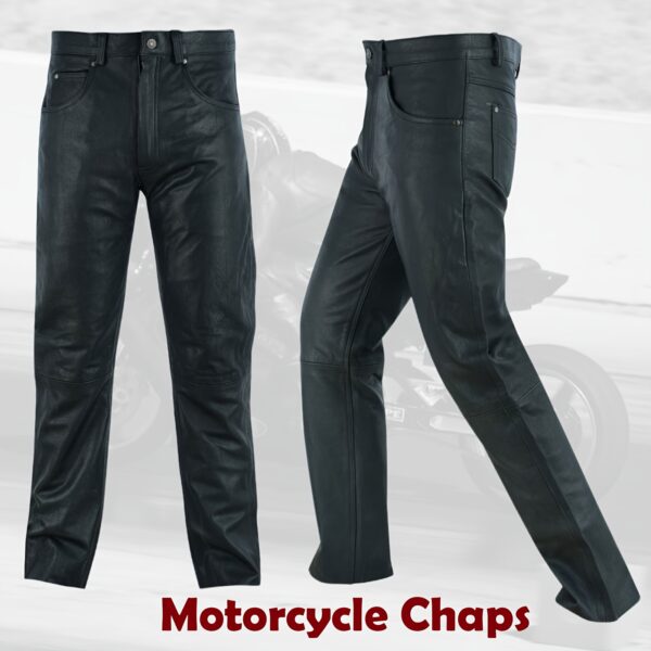 Mens Motorcycle Black Leather Pants With 5 Pockets, Heavy Duty Jeans Style Cowhide Leather Motorcycle Riding Pants/Chaps For Biker - Image 5