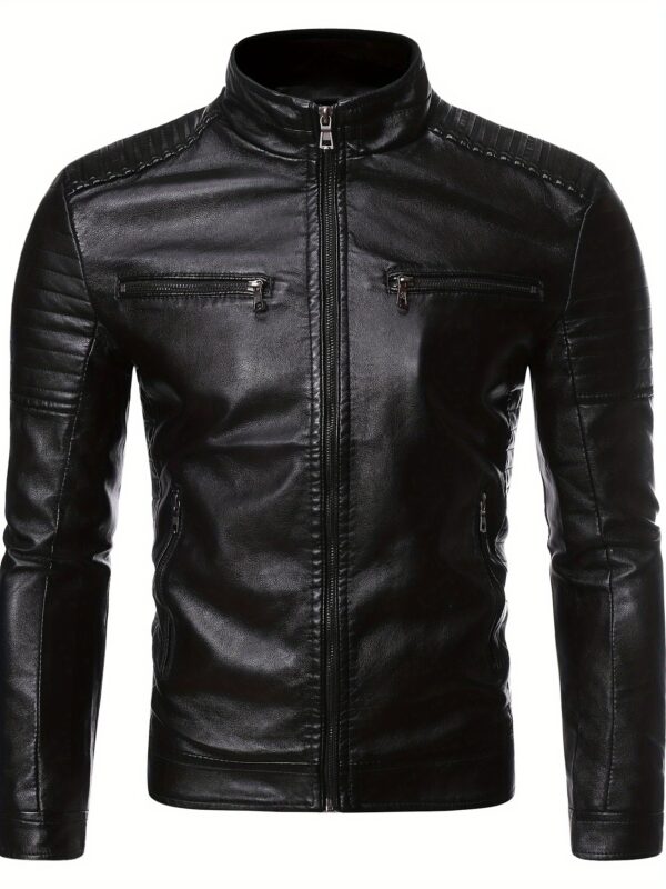 [Windproof Sports Jacket] Windproof Men's Casual Sports Jacket - Stand Collar, Motorcycle Style Outerwear, Polyester Fiber Jacket - Image 2