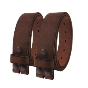 2pcs-NPET Men'S Full Grain Leather Belt Vintage Distressed Style With Snap-On Strap 1 1/2" Wide Without Buckle, Without Buckle