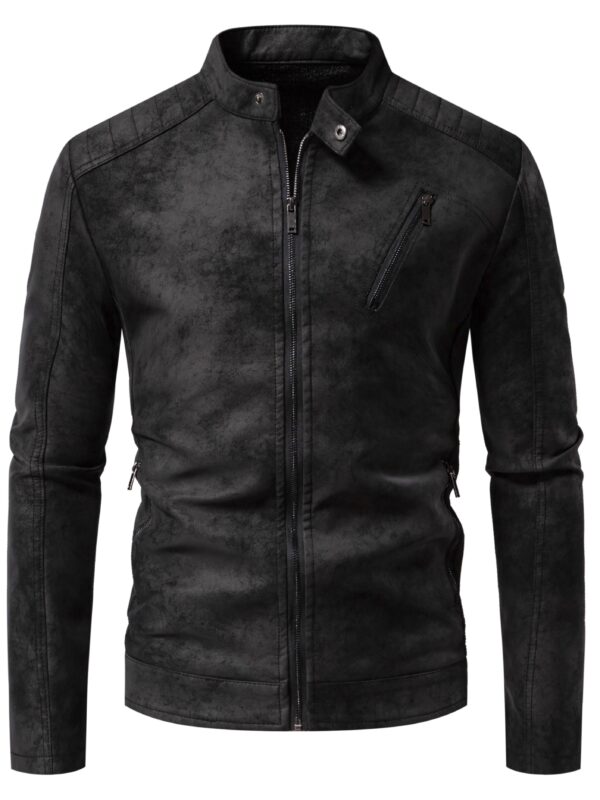 Men's Imitation Suede PU Leather Street Style Stylish Retro Bomber Jacket - Image 4