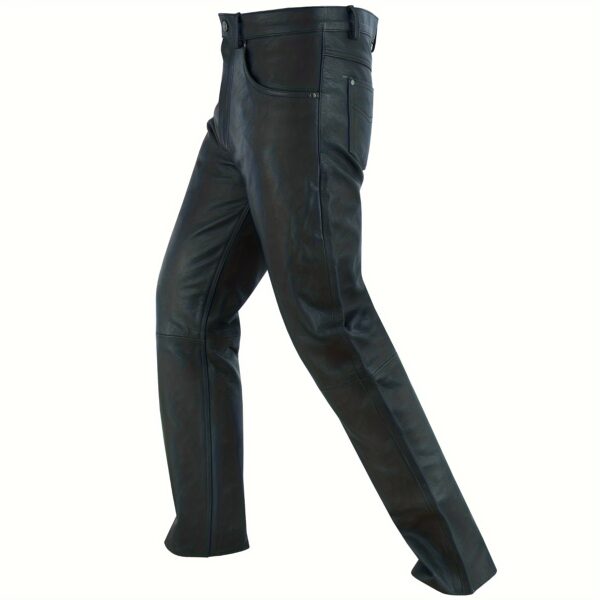 Mens Motorcycle Black Leather Pants Jeans Style Motorcycle Riding Pants For Biker With 5 Pockets