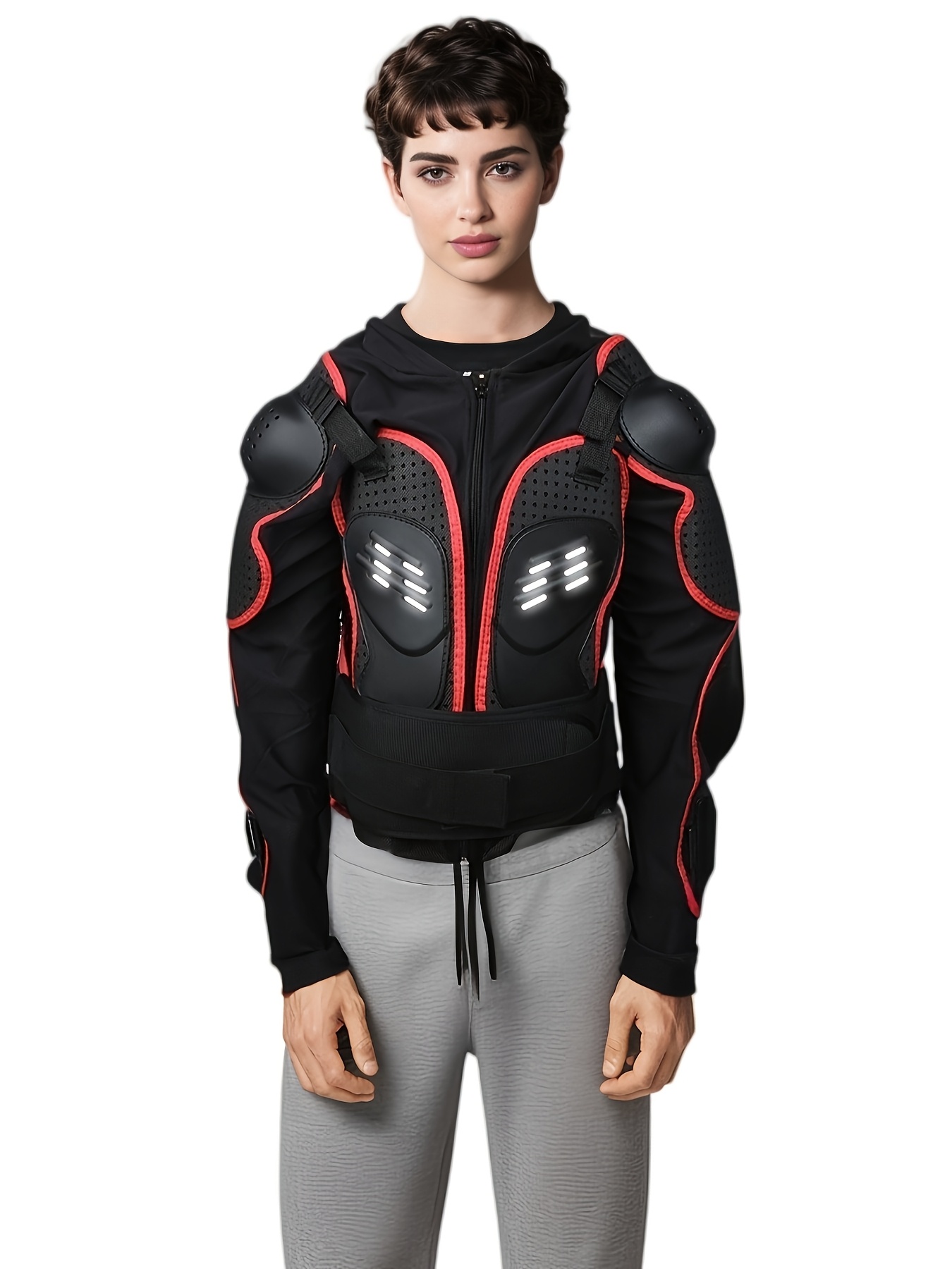 [Breathable Body Armor] Adjustable & Breathable Plus Size Motorcycle Body Armor - XL/2XL/3XL, Durable PP Material with Reflective Safety Strips, Hand-Washable, Secure Zip Closure for Riders, Motorcycle Accessories
