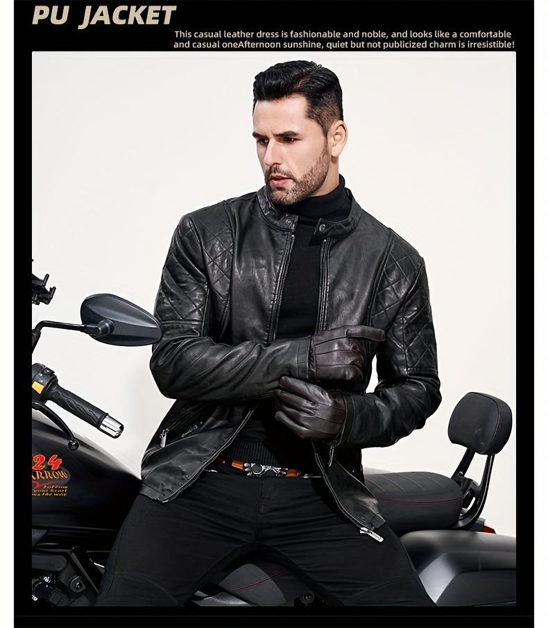 Windproof Shield] Men's Retro PU Leather Motorcycle Jacket - Windproof, Warm Fleece Lined, Adjustable Cuffs, Multiple Zippers & Pockets, Stand Collar, Black, Vintage Style for Fall/Winter Riding & Casual Wear, Motorcycle Protective Gear