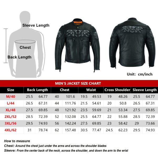 Black Motorcycle Jacket for Men, Genuine Concealed Carry Racing Jacket with Reflective Skulls, Motorcycle Biker Coat Jacket, - Image 7